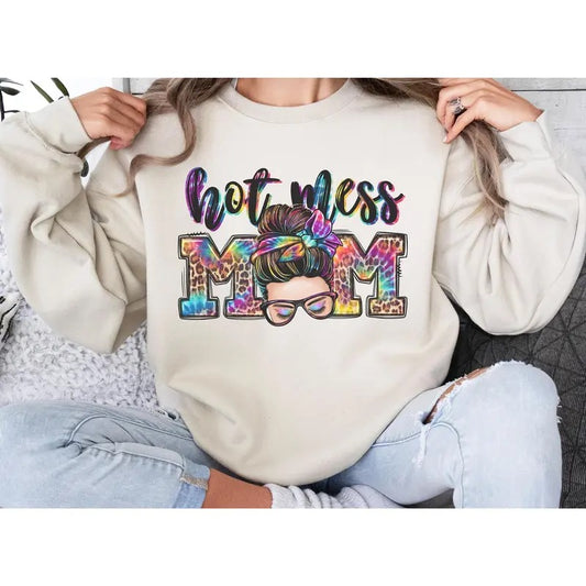 #026 Hot Mess Mom -    - Print Unisex Crew neck Tee T-shirt