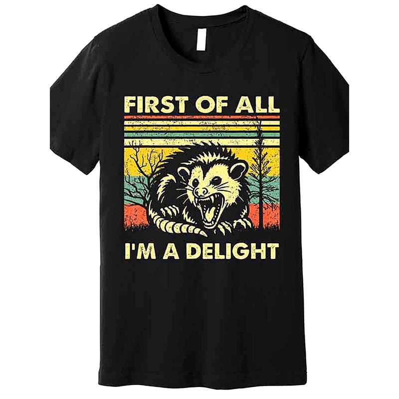 1 pc Delightful Angry Possum Lover T-shirt - 100% Cotton, Funny Graphic, Short Sleeve, Premium, Satirical, Men's Humor Tee made in usa