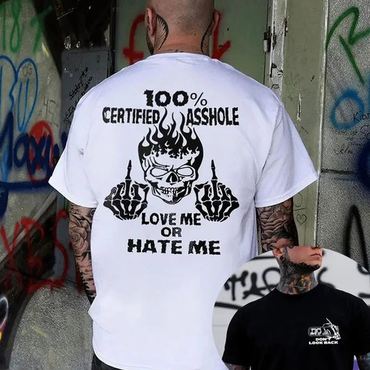 100% Certified Ass.hole Love Me Or Hate Me Print Men's T-shirt, Sweatshirt, Hoodie,  Oversized , Unisex Shirt, Today shirt, Love shirt, Retro Unisex, Life shirt, Merch gift, Short Sleeve Graphic, Naughty Clothes Men Cotton Fabric Menswear Classic Pocket