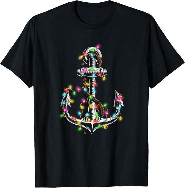 100% Cotton Christmas Lights Boating Sailing Cruise Boat Gifts T-Shirt