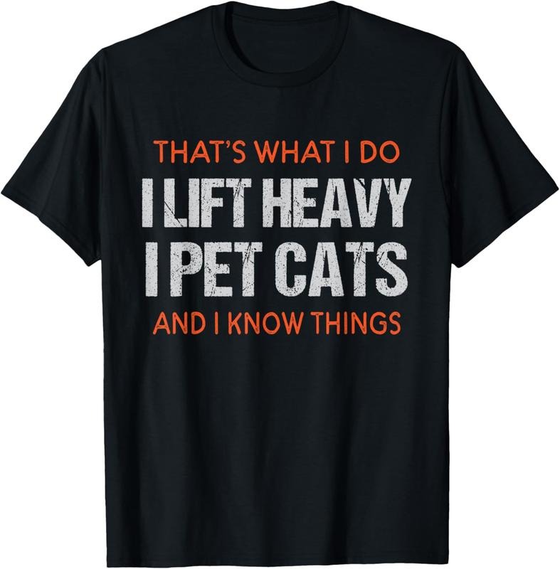 100% Cotton Funny Gym Workout Weightlifting Cat Animal Themed Saying T-Shirt