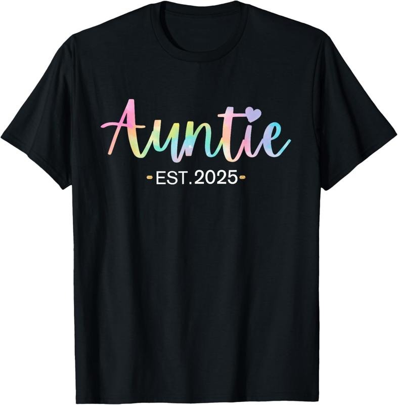 100% Cotton Gifts For New Auntie Est 2025 Tie Dye Promoted to Aunt 2025 T-Shirt