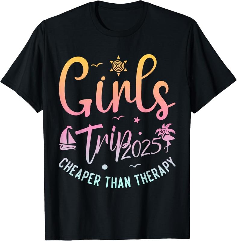 100% Cotton Girls Trip Cheaper Than a Therapy 2025 Girls Trip Matching T-Shirt
