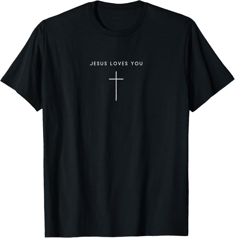 100% Cotton Jesus Loves You Cross - Minimalist Christian Religious Jesus T-Shirt