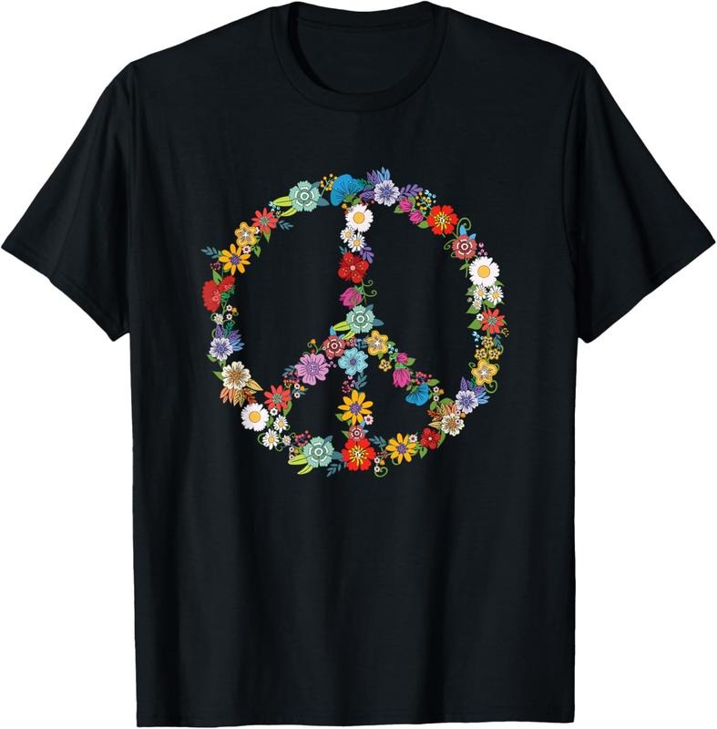 100% Cotton Love and Peace Flower Hippie Lover Beautiful Cute Funny Gift T-Shirt