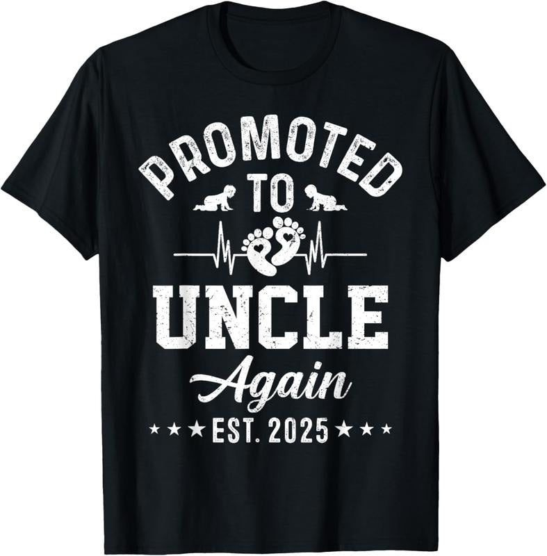100% Cotton Promoted To Uncle Again Est 2025 Pregnancy Announcement T-Shirt