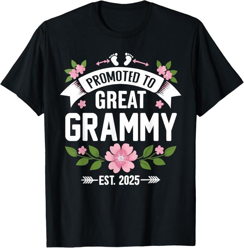 100% Cotton Promoted to Great Grammy Est 2025 Flower T-Shirt