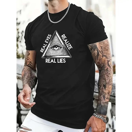 100% Cotton Realize the True Lies Graphic Print Crew Neck Short Sleeve Summer T-Shirt - Comfortable Fit, Fashionable Street Style, Machine Washable, Perfect for Daily and Outdoor Activities Made in USA