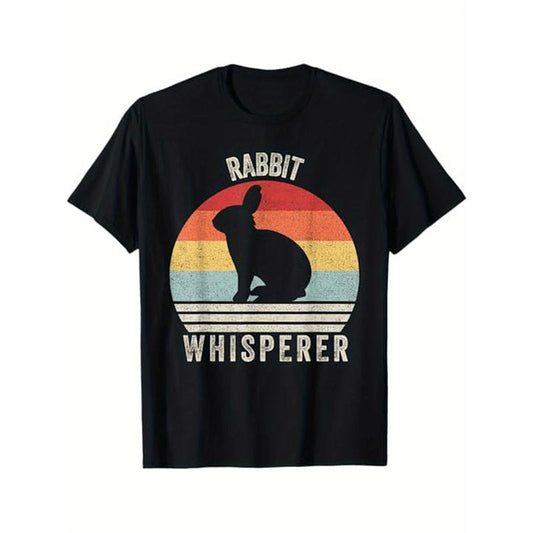 100% Cotton Retro Rabbit Whisperer Shirt,Black, Bunny Rabbit Animal Lovers T-Shirt for Men Women Family Friends, Halloween Thanksgiving Christmas Gift Made in USA