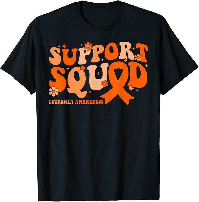 100% Cotton Support Squad Orange Ribbon Leukemia Blood Cancer Awareness T-Shirt