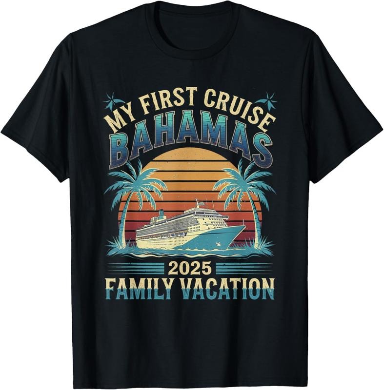 100% Cotton Tropical Cruise My First Cruise Bahamas 2025 Family Vacation T-Shirt