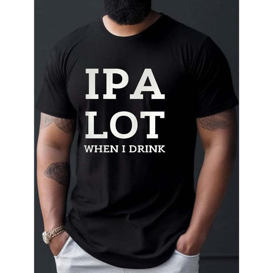 100% cotton T-shirt, IPA DRINK Print Men's Cozy T-shirt Creative Graphic Short Sleeve Crew Neck Tops Summer Men's Clothing Made in USA