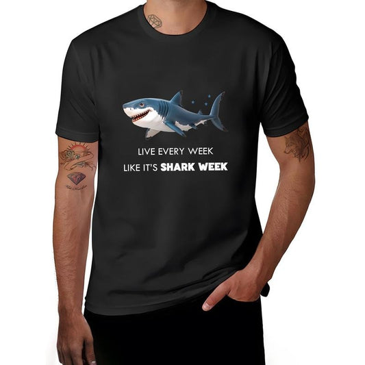 100% cotton T-shirt, LIVE EVERY WEEK LIKE IT's SHARK WEEK, personalized men's, crewneck men's printed T-shirt, Summer fashion outdoor sports Made in USA