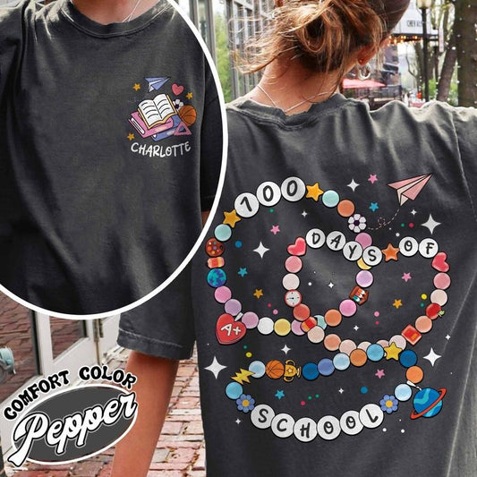 100 Days of School Bracelet Shirt, Personalized Celebrate 100th Day, Custom Funny Teacher Student Shirt, Gift for Teacher, Custom Teacher Shirt