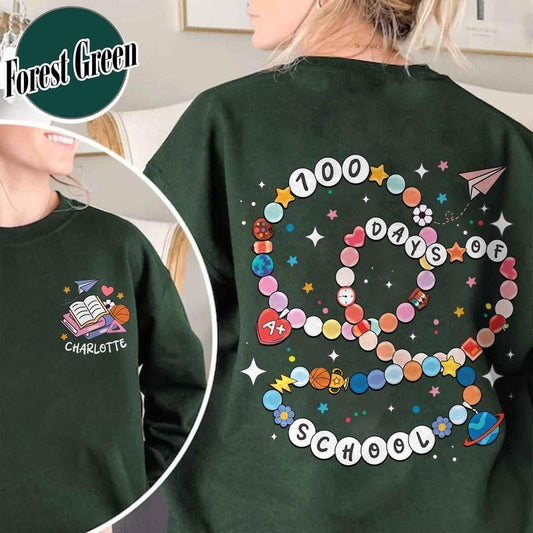 100 Days of School Bracelet Sweatshirt, Personalized Celebrate 100th Day, Custom Funny Teacher Student Sweatshirt, Gift for Teacher, Custom Teacher Sweatshirt
