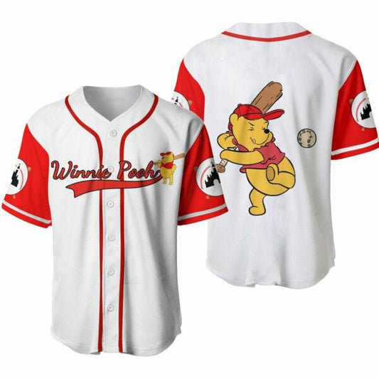 Winnie The Pooh Jersey Disney Winnie The Pooh Sport Player White Red Jersey Shirt Winnie The Pooh Baseball Jersey Disney Baseball Jersey - Bafud