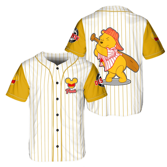 Winnie The Pooh Jersey Disney Winnie The Pooh Sport Hitter White Yellow Jersey Shirt Winnie The Pooh Baseball Jersey Disney Baseball Jersey - Bafud