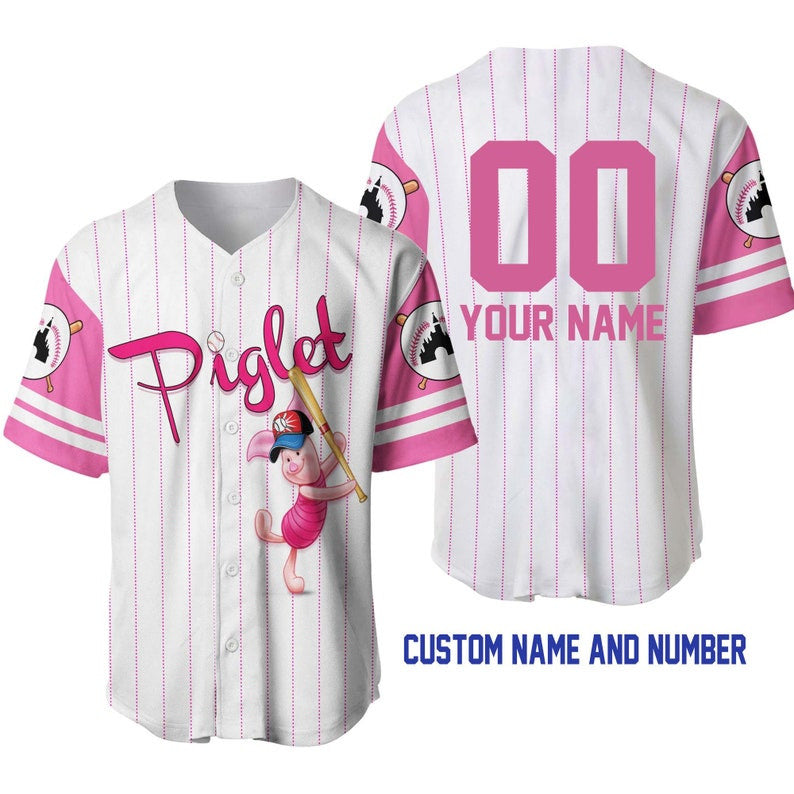 Personalized Piglet Pig Winnie The Pooh All Over Print Pinstripe Baseball Jersey - Bafud