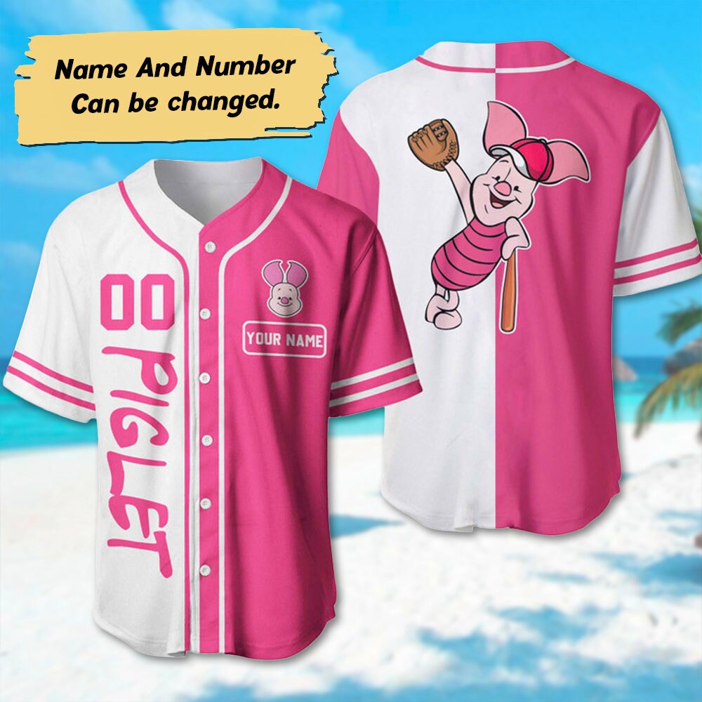 Personalized Piglet Baseball Jersey, Funny Piglet Basketball Jersey, Winnie The Pooh 3D Shirt, Piglet Lover Birthday Trip Gift For Kid Adult - Bafud