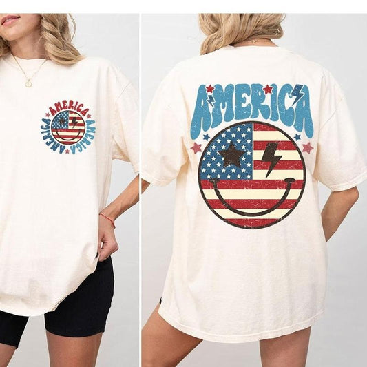 1776 America 4th of July Shirt, Comfort Shirt for Women, Retro America Shirt, 1776 Shirt, USA Flag Smile, Comfort Oversized Tshirt, Independence Day Shirt for Her, Him, American Flag Tee, Fourth of July Shirt T-Shirt, July 4th Shirt, Women Top