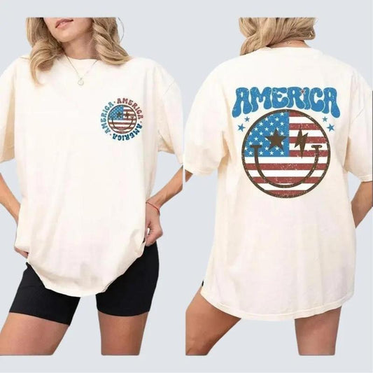 1776 America T-Shirt, 4th Of July Smiling Face Shirts, 4th Of July Tee, Fourth Of July Tee, Independence Day Shirt, Retro 4th Of July Outfits, American Tee, Independence Day Parade Outfits, Women Top Casual Comfort