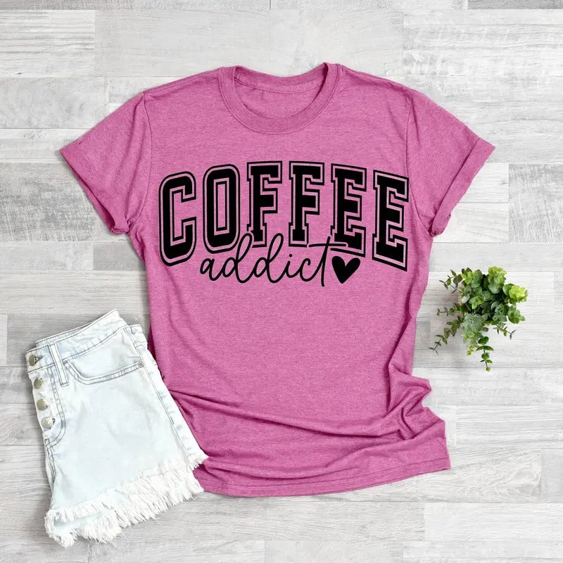 #193 - Coffee Addict, Varsity Print - Print Unisex Crew neck Tee T-shirt
