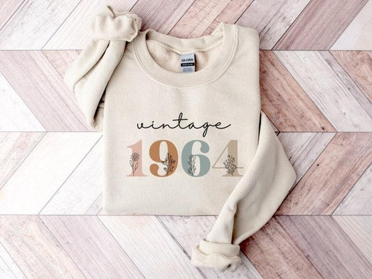 1964 Sweatshirt, Vintage 1964 Sweatshirt, Wildflower 1964 Birth Year Number Shirt, 60th Birthday Hoodie and Sweater; T-shirt