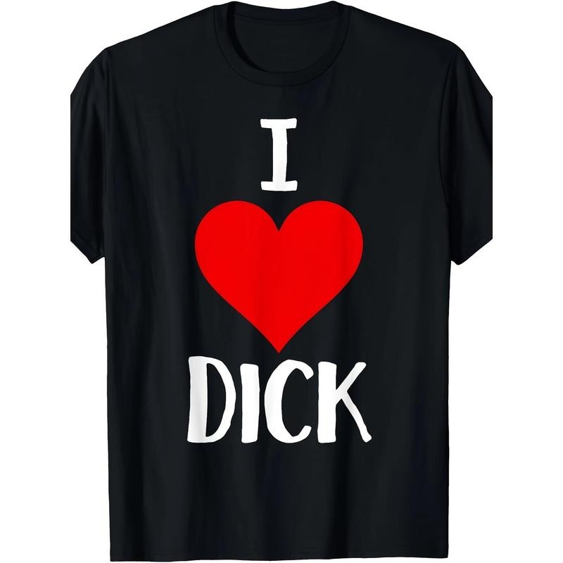 1pc Boho Style Men'S Cotton T-Shirt - Crew Neck, Knit Fabric, Non-Stretch, All-Season, Regular Fit, Printed "I Love Dick" Design, Adult - Funny Gay Pride Gift Tee made in usa