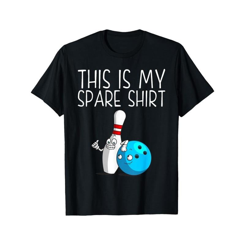 1pc Unisex Bowling Themed Cotton T-Shirt - Casual Crew Neck with Slight Stretch, Loose Fit Printed Tee for Adults, Funny Spare Ball Pin Graphic, Gift for Men and Women made in usa