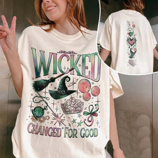 2 Sided Wicked T-Shirt, Wizard Movie Fan Shirt, Wicked Changed For Good TShirt, Wicked The Musical Tee, Gift For Book Lover Cotton Crewneck