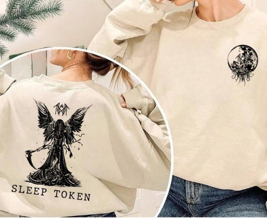 2 Sides Sleep Token Reaper Angel Sweatshirt, Rock Band Vintage Sweatshirt, Sleep Token Tour