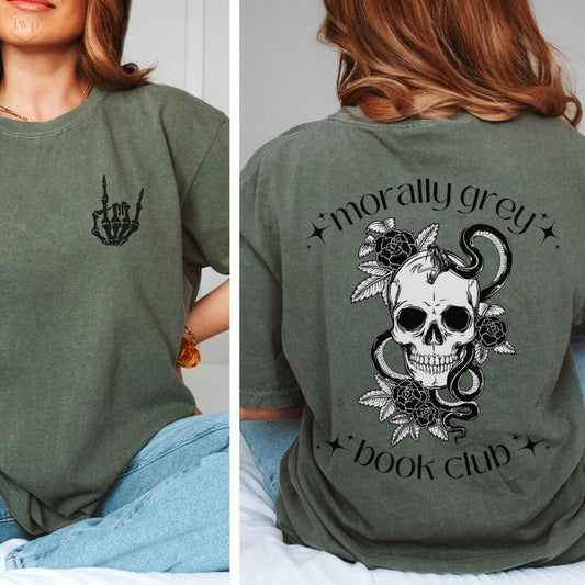 2 Slide Design, Bookish Merch Morally Grey Book Club Shirt- Book Lover Gift, Funny Reading Shirt, Smut Reader Spicy Books Tee Dark Romance, Booktok T-Shirt