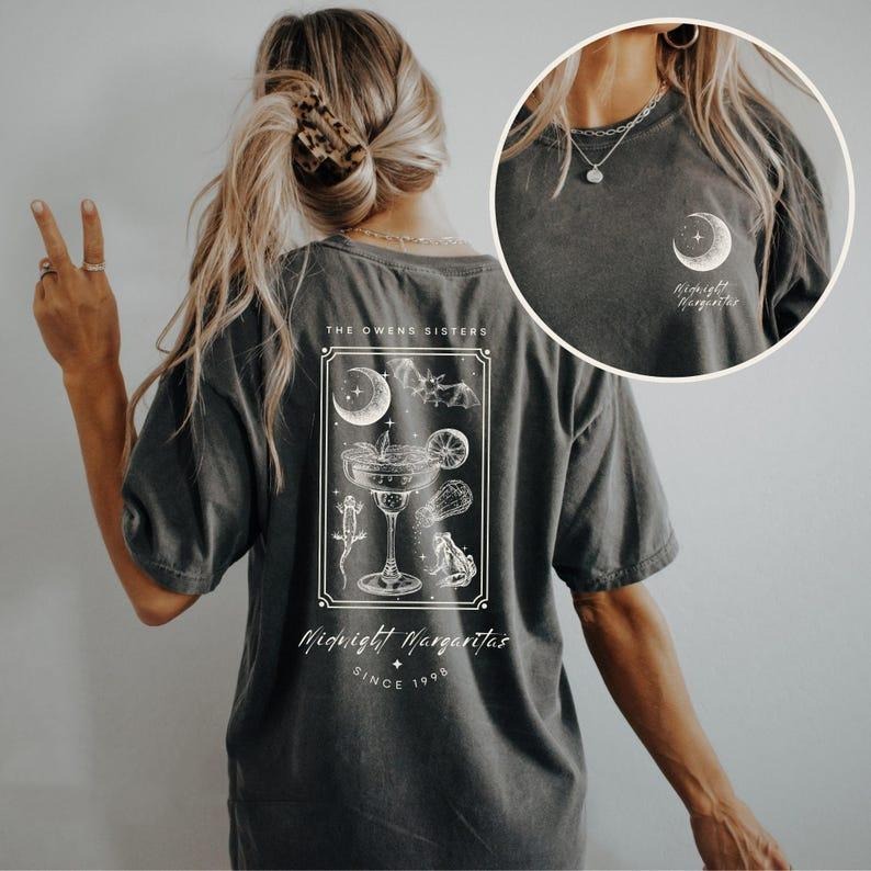2 Slides, Midnight Margaritas Practical Magic Shirt, Spooky Halloween Shirt, Millennial Vintage Halloween Aesthetic Shirt, Basic Witch Gift Cotton Cotton Crewneck