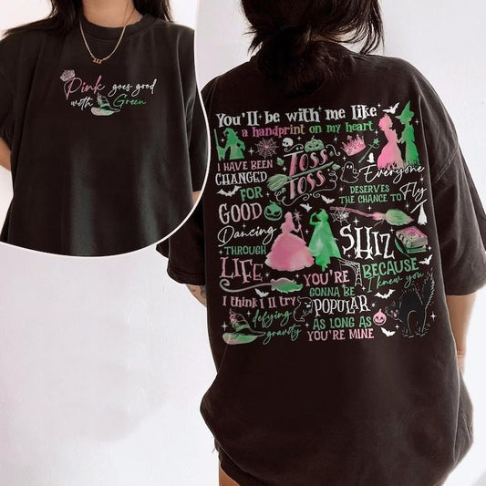 2 Slides, Wicked A New Musical T- Shirt, Defying Gravity TShirt, Wicked Changed For Good, Wizard Movie Fan Shirt Casual Cotton Crewneck Womenswear