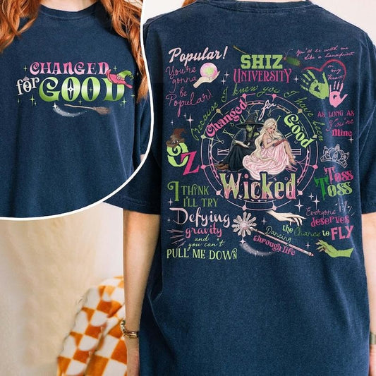 2 Slides, Wicked A New Musical T- Shirt, Defying Gravity TShirt, Wicked Changed For Good, Wizard Movie Fan Shirt, Womenswear Cotton Crewneck