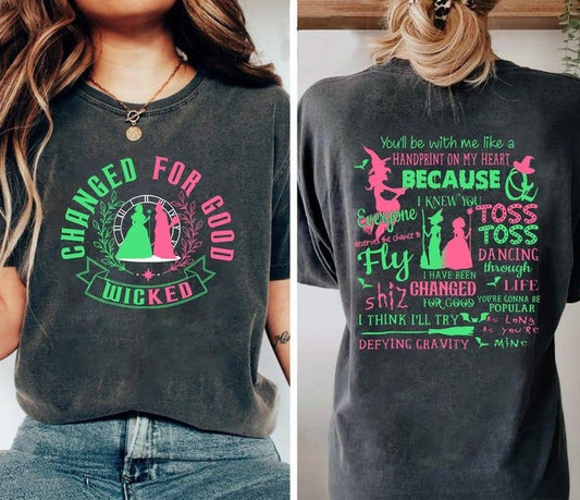 2 Slides, Wicked Change For Good Glitter Shirt, Witches Of OZ Shirt, Defy Gravity Broomstick Magic Wand Shirt, Wicked Musical Movie Fan Xmas Shirt