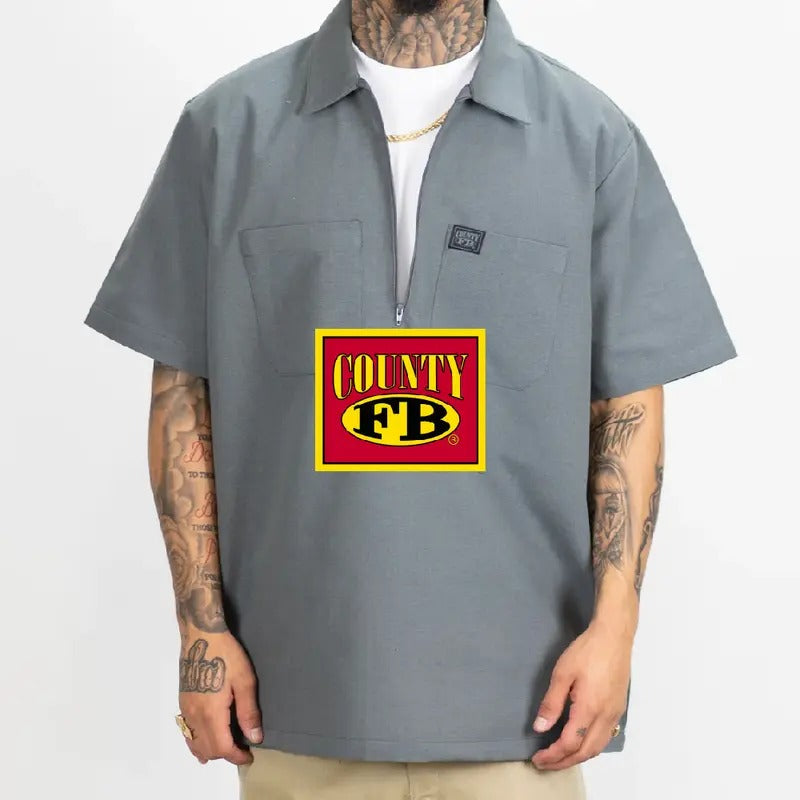 FB COUNTY Men's 1/2 Zip Short Sleeve Shirts FBCOUNTY Half Zip Work Shirts with Pockets Casual Formal Short Sleeves Shirts Hip Hop Harem