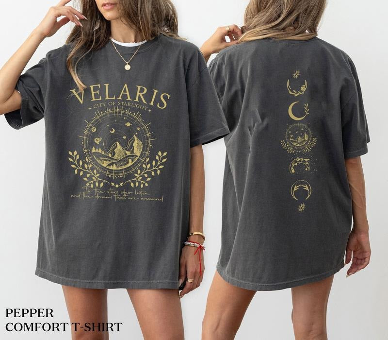 2 slide design,Velaris T-shirt, Gold Print, Original Design, Velaris Shirt, City of Starlight, The Night Court, Sjm Merch, City Of Starlight