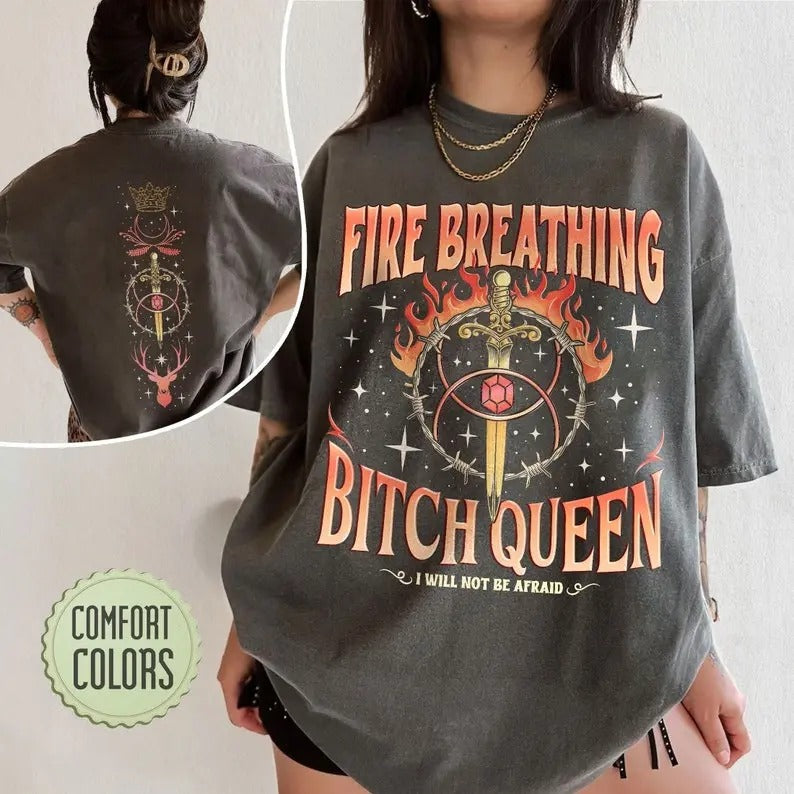 2 slides, Fireheart Queen Aelin Shirt, Throne Of Glass Fan T Shirt, Kingsflame The Thirteen,She Will Not Be Afraid, Book Lover Tog Gift