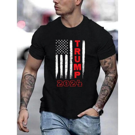 2024 Graphic Print Men's Creative Short Sleeve Crew Neck T-shirt, Casual Summer Outdoor Top for Men Made in USA