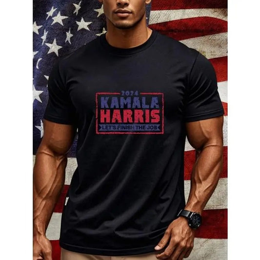 2024 KAMALA HARRIS LET'S FINISH THE JOB Made In USA President Kamala Harris HARRIS 2024 Vote President Harris T-Shirt Harris T-Shirts Harris Merchandise Harris T-Shirt For Men Harris Tee Shirts Funny Crew Neck Casual T-Shirt Soft Made in USA