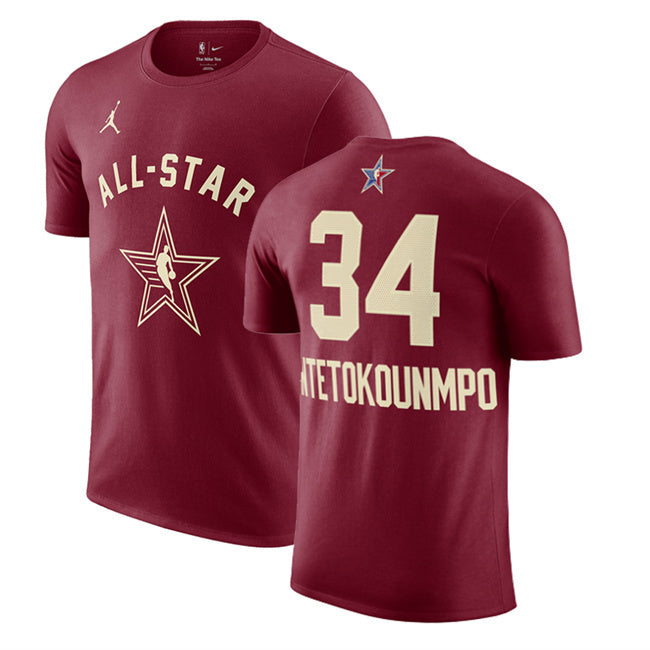 2024 All-Star #34 Giannis Antetokounmpo Crimson T-Shirt Style 2