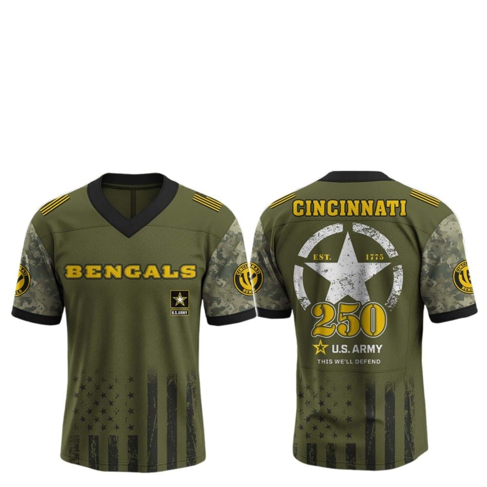 2025 Bengals 250th Anniversary US Army Jersey - Grishko.com