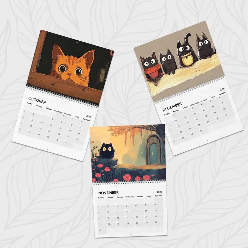 2025 Wall Calendar -Cat CalaGhibli 2025 Wall Calendar featuring Ponyo, Spirited Away, Arrietty, and more, Anime Calendar, Movie Calendar, Pop Culture Calendarendar Inspired By Studio Ghibli - Yearly Desk Calendar, Family Calendar