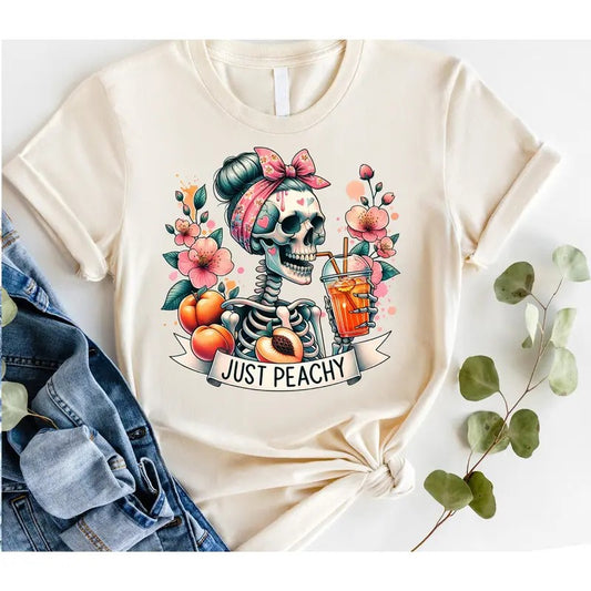 #263 - Just Peachy Skull Skeleton Shirt - Print Unisex Crew neck Tee T-shirt