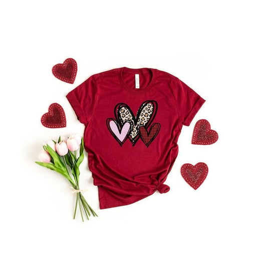 3 Doodle Heart Valentines Shirt, Leopard Heart Shirt, Cute Valentines Day Shirt, Leopard Shirt, Cute Heart Shirt Unisex, Valentines shirt