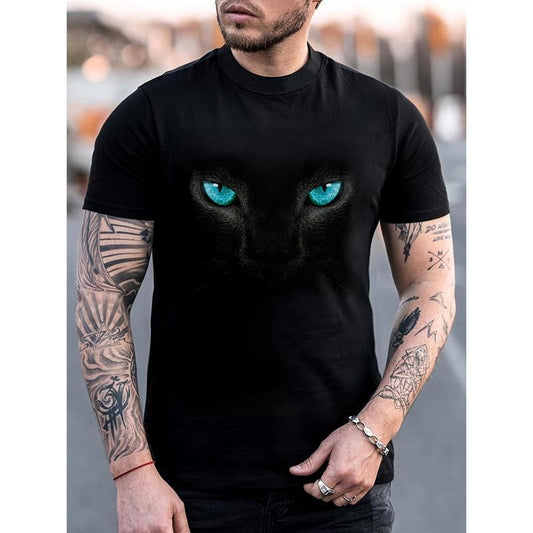 3D Heartbeat & Airplane Graphic Print Short Sleeve Crew Neck T-Shirt - Men's Trendy Color Block Shirts with Summer Outdoor Style and Comfortable Wear Made in USA