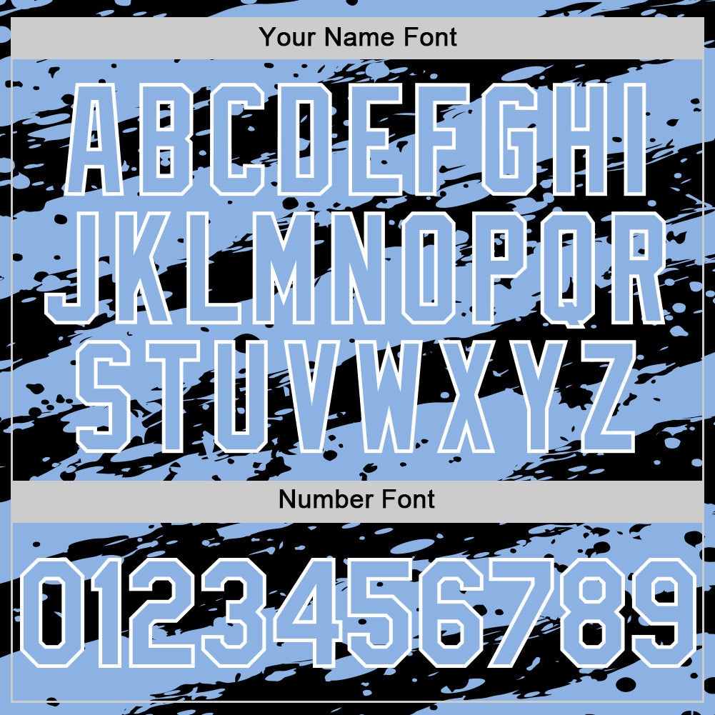 Custom Light Blue Black-White Paint Splash Stripe Authentic Baseball Jersey