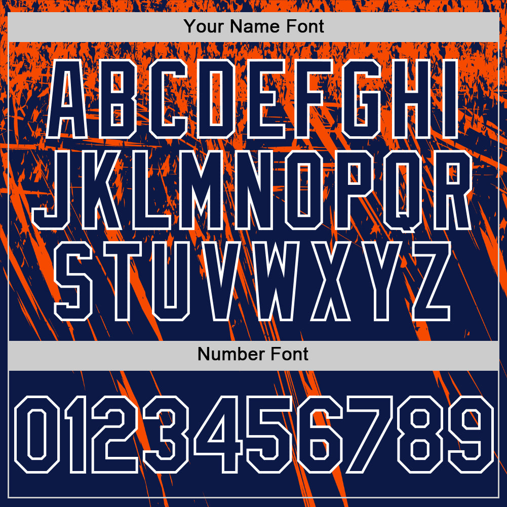 Custom Navy Orange-White Distressed Scratch Brush Stroke Authentic Baseball Jersey