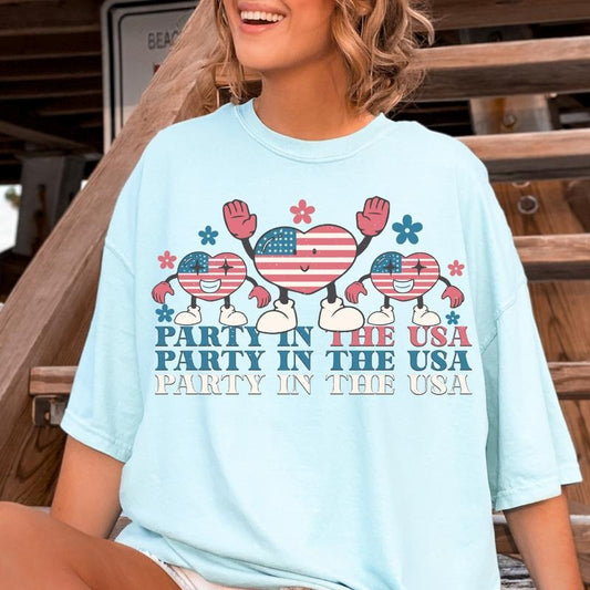 4TH OF JULY SHIRT, PARTY IN THE USA HEARTS SHIRT, USA SHIRT, JULY 4TH SHIRT UNISEX COTTON SHIRT, OVERSIZED HOLIDAY SUMMER SHIRT Comfort Fabric Top Womenswear Underwear Lady